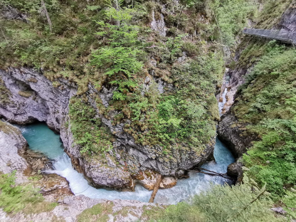 Am schönsten kannst du den Wasserlauf gleich am Eingang in die Leutaschklamm beobachten